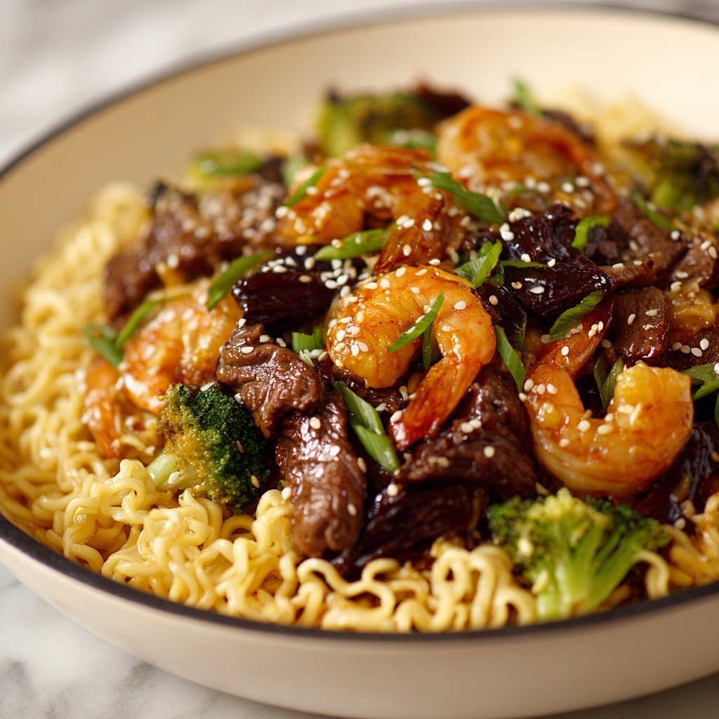 Shrimp Teriyaki Steak Udon Noodle Stir-Fry Recipe - Recipe Image