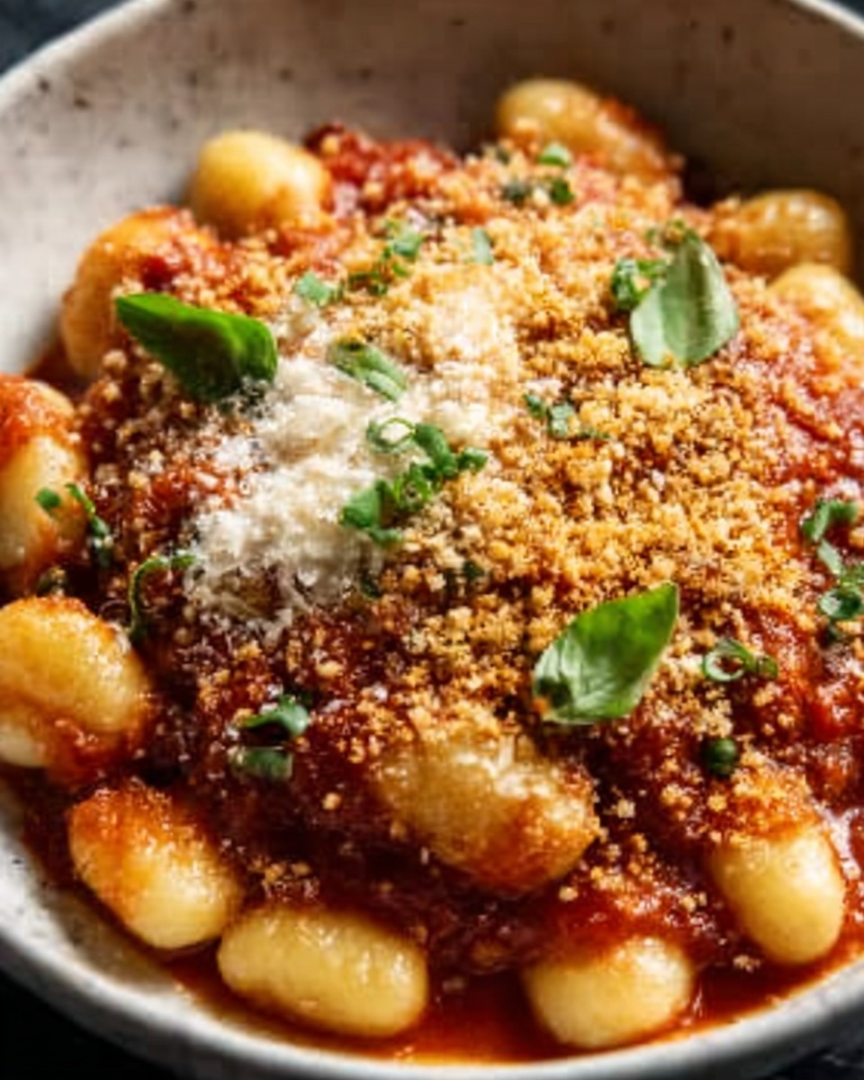 Millionaire Gnocchi with Red Sauce, Herbed Ricotta, and Golden Crispies Recipe - Recipe Image