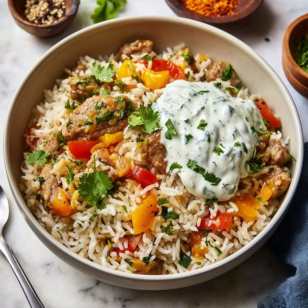 Pakistani Spiced Rice with Meat and Yogurt Sauce Recipe - Recipe Image
