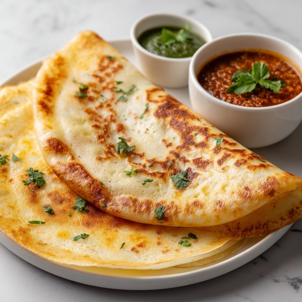 Indian Fermented Rice Crepes with Lentil Stew and Coconut Chutney Recipe - Recipe Image