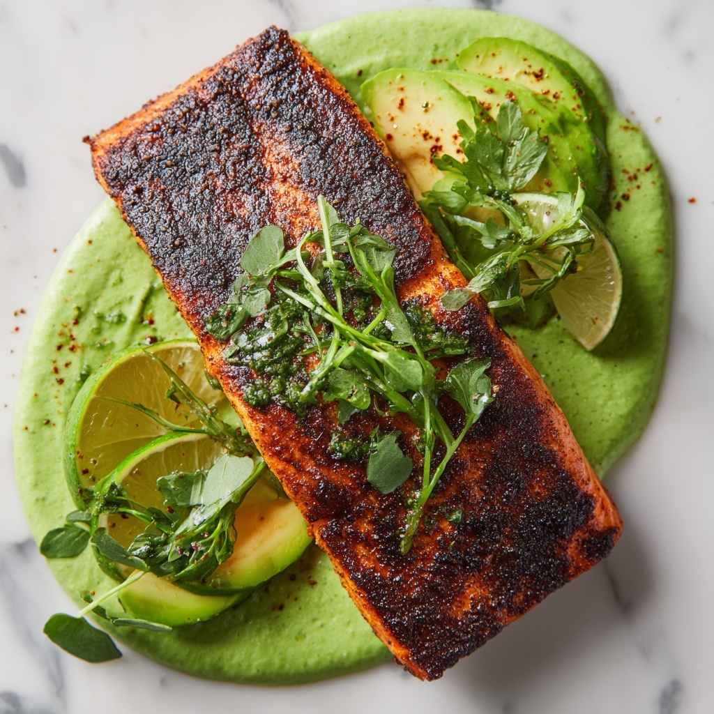 Baked Cajun Salmon with Creamy Avocado Lime Sauce Recipe - Recipe Image