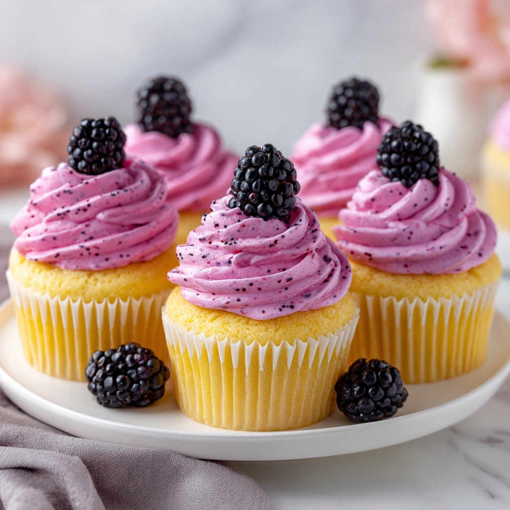 Lemon Poppy Seed Cupcakes with Blackberry Frosting Recipe - Recipe Image