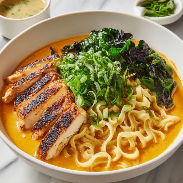 Fiery Chicken Ramen with Creamy Garlic Sauce Recipe