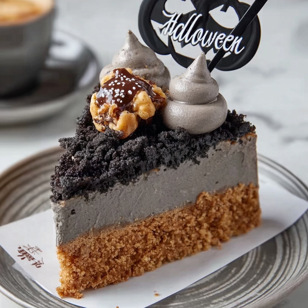 Japanese Black Sesame Halloween Cheesecake Recipe - Recipe Image