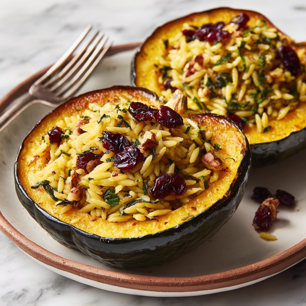 Chaos Cake Pumpkin Orzo Stuffed Acorn Squash with Cherry Glaze Recipe - Recipe Image
