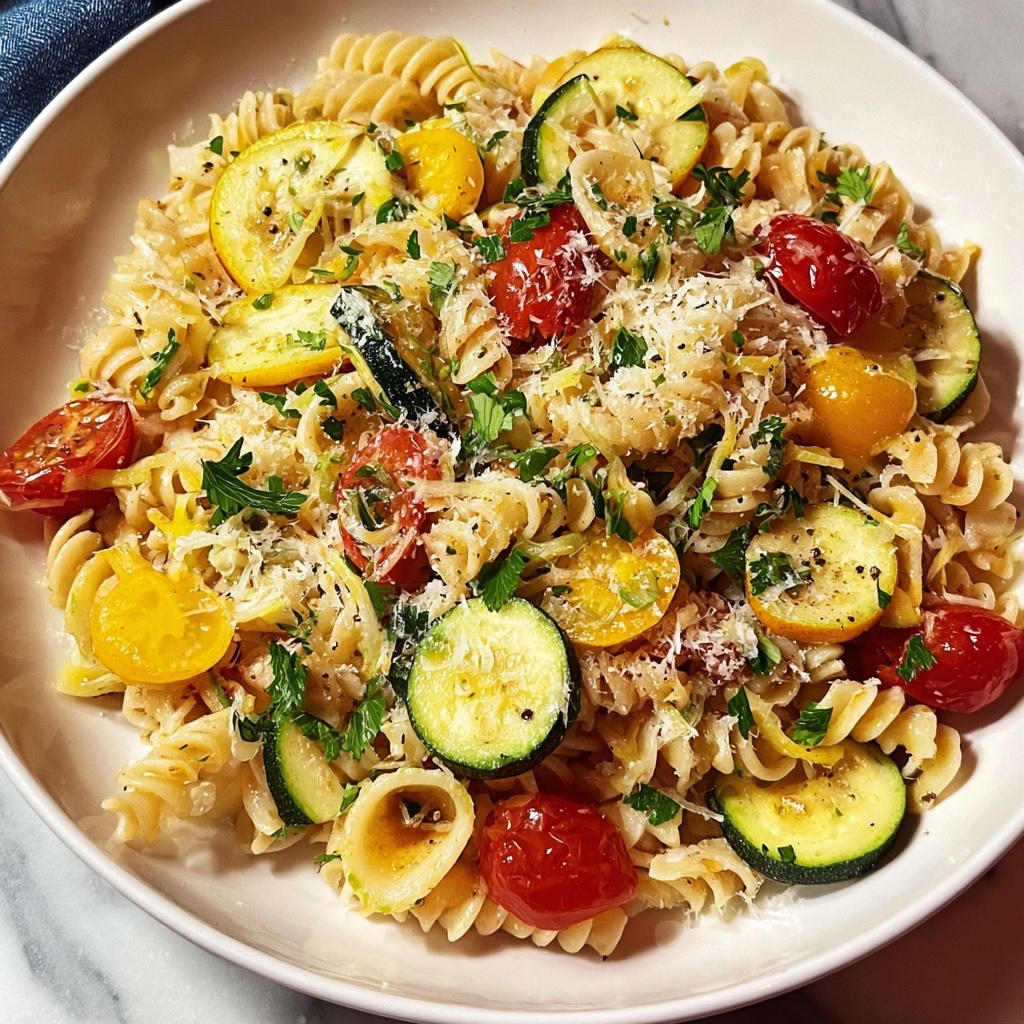 Lemon Butter Pasta with Zucchini, Cherry Tomatoes, and Basil Recipe - Recipe Image