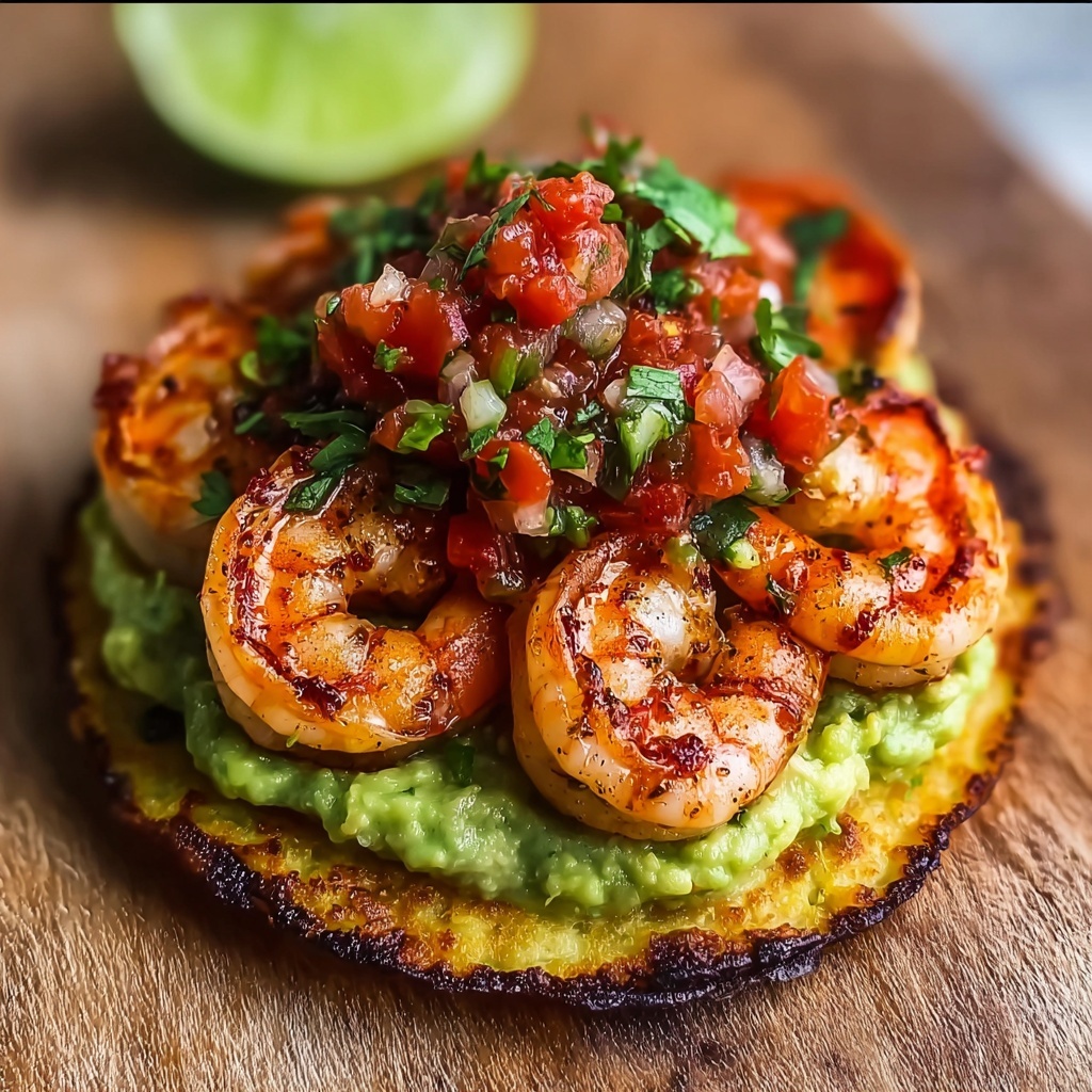 Grilled Shrimp Tostadas with Guacamole & Pico de Gallo Recipe - Recipe Image