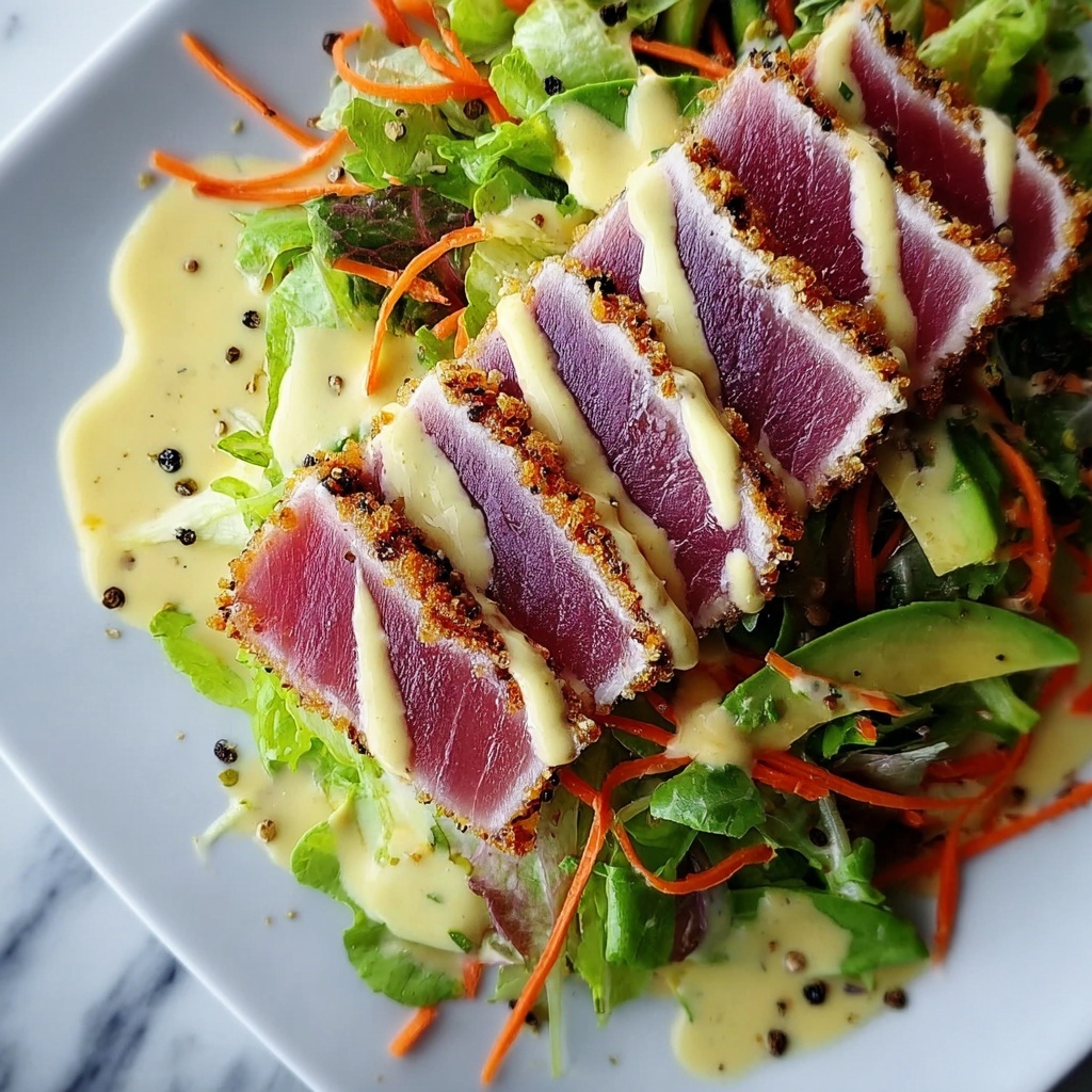 Savory Sesame Crusted Ahi Salad with Zesty Ginger Lime Twist Recipe - Recipe Image