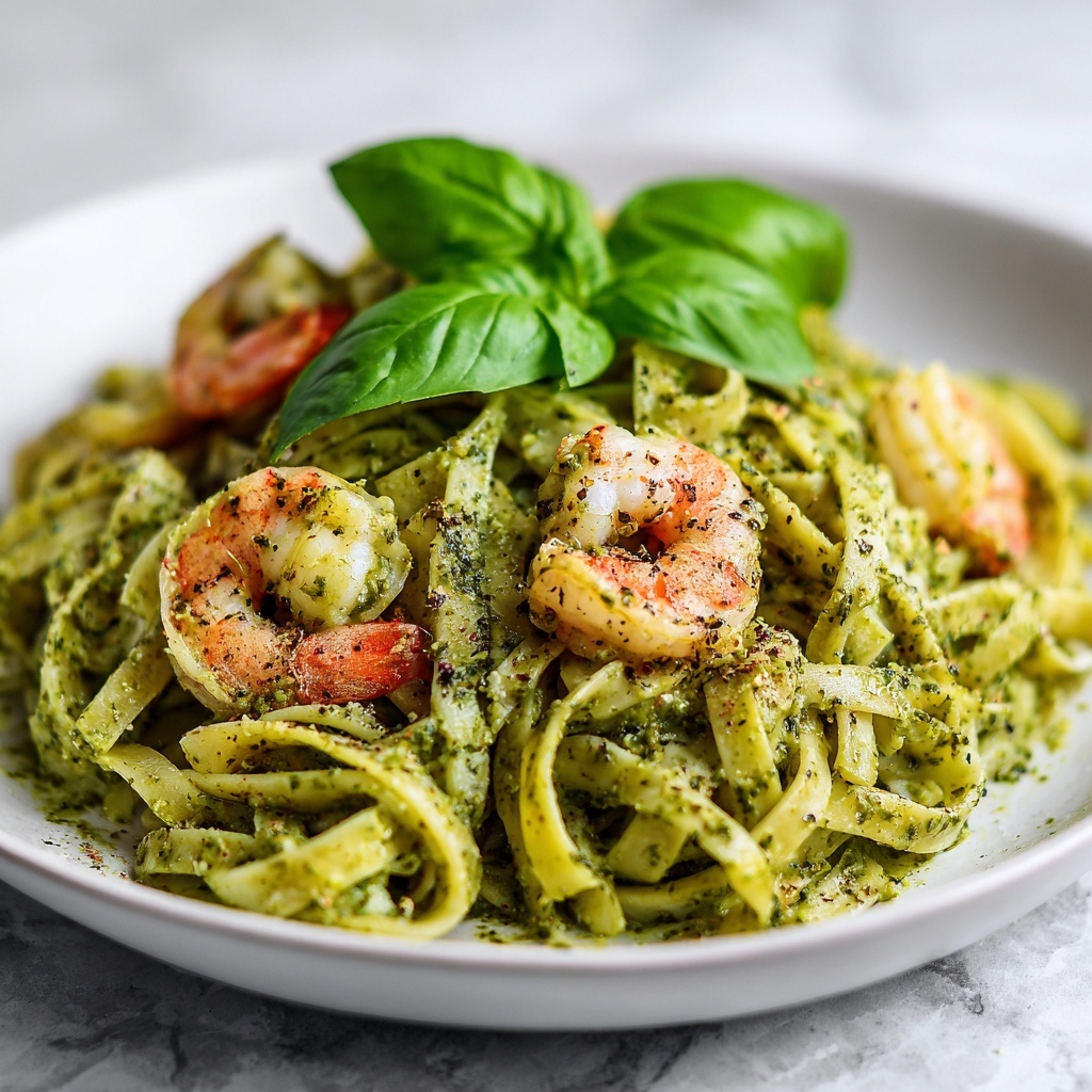Creamy Pesto Shrimp Pasta: 25 Minutes to Culinary Bliss Recipe - Recipe Image