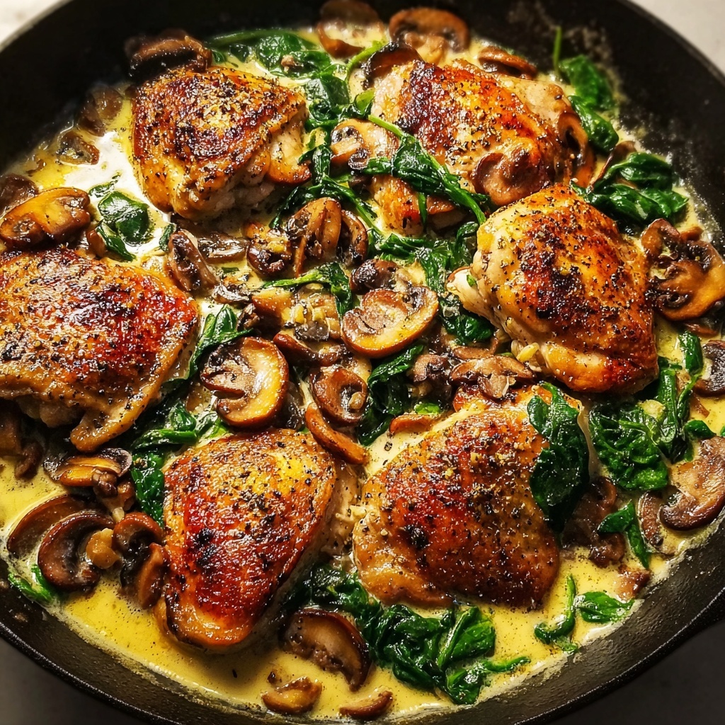 Creamy Chicken Mushroom Spinach Skillet Recipe - Recipe Image