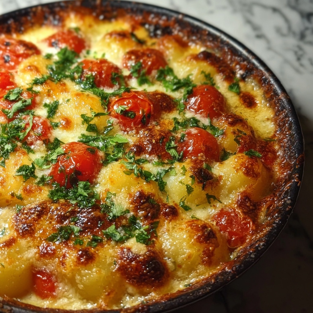 Gnocchi Tomato Bake with Fresh Basil and Melty Cheese Recipe - Recipe Image