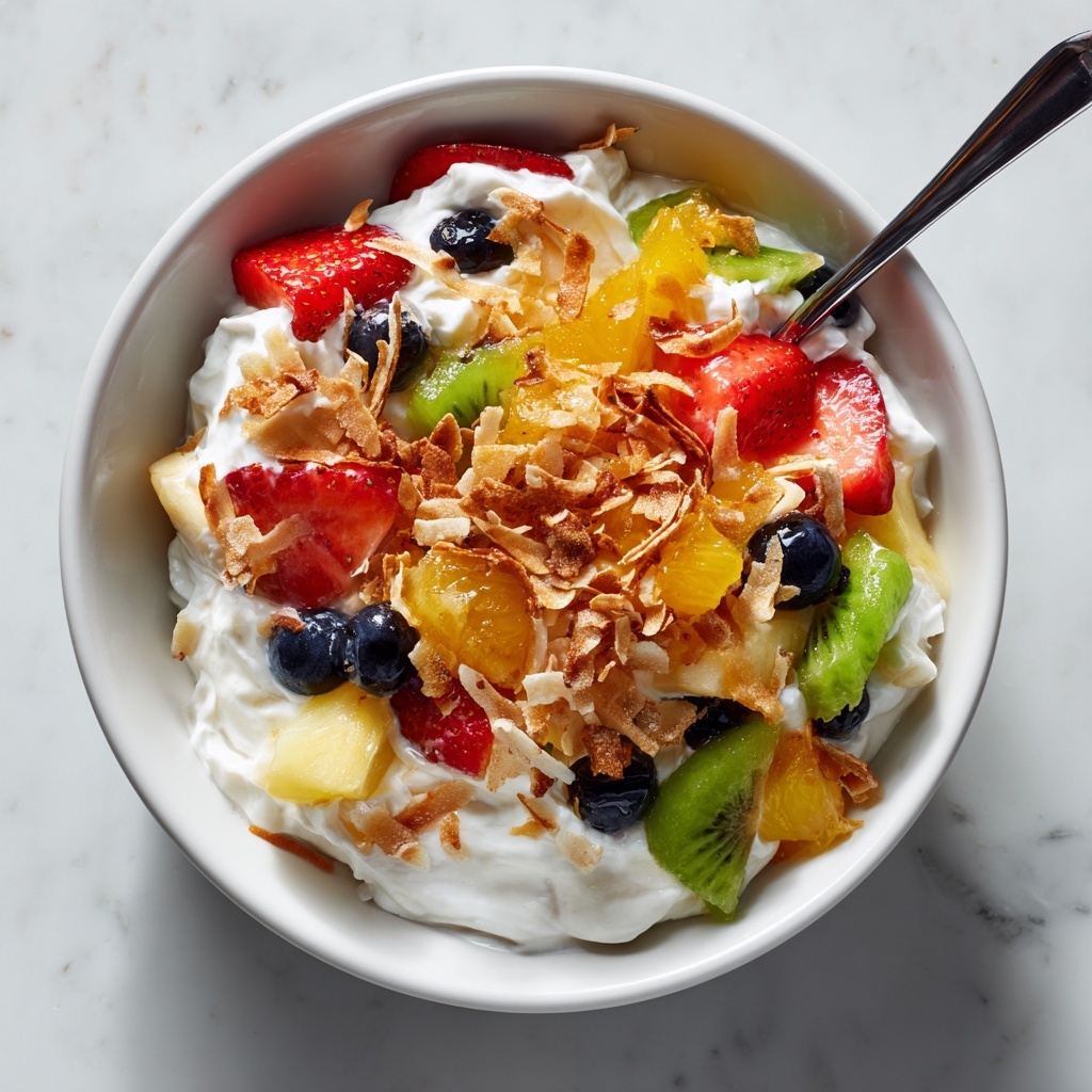 Fruit Salad Pudding with Toasted Coconut and Fresh Mint Recipe - Recipe Image