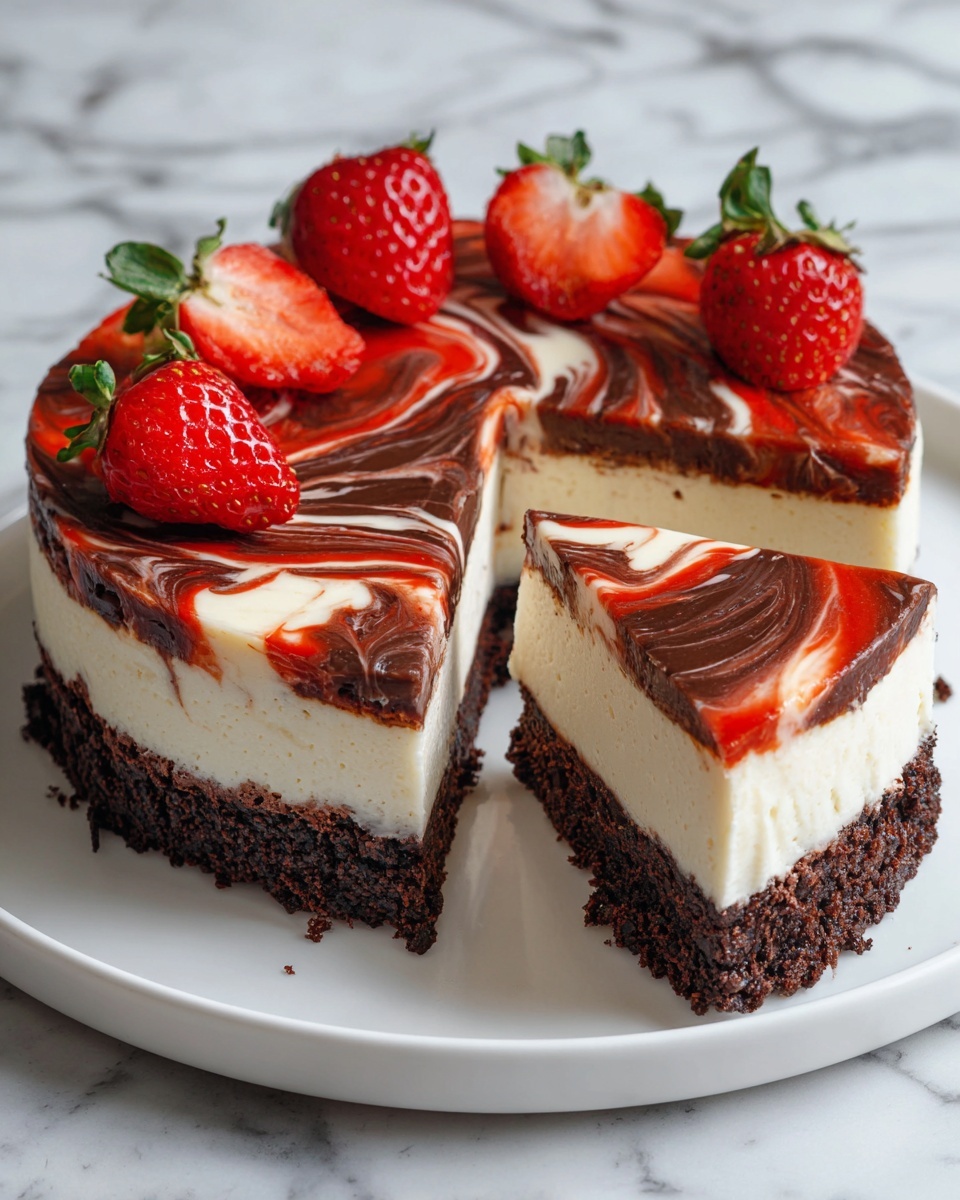 Chocolate Strawberry Swirl Cheesecake Recipe - Recipe Image