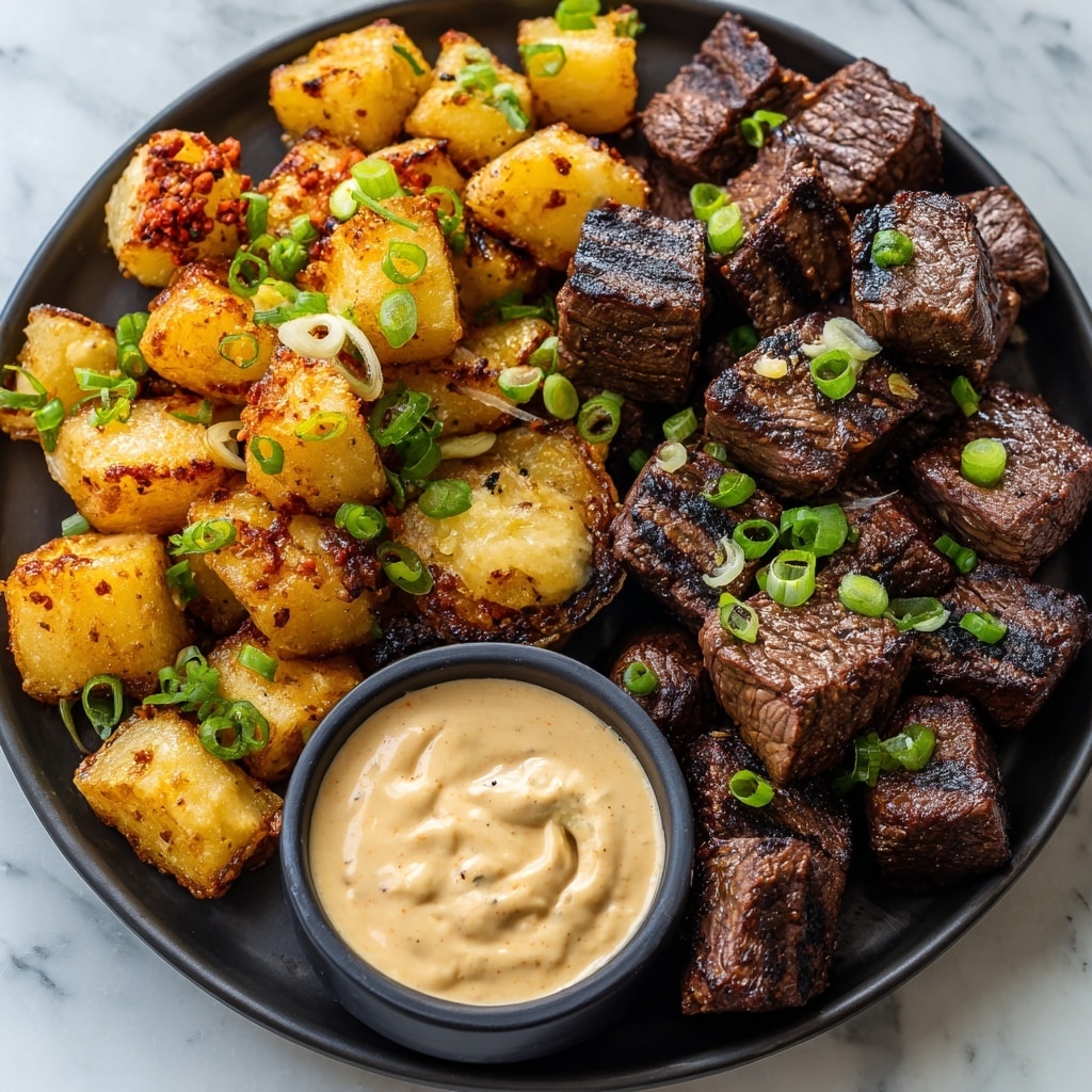 Garlic Butter Steak Bites with Crispy Smashed Potatoes Recipe - Recipe Image