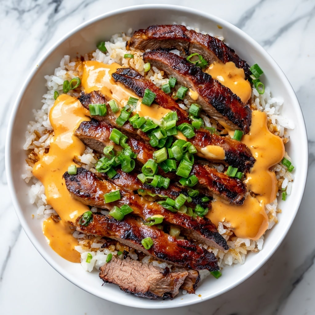 Korean BBQ Steak Rice Bowls with Spicy Cream Sauce Recipe
