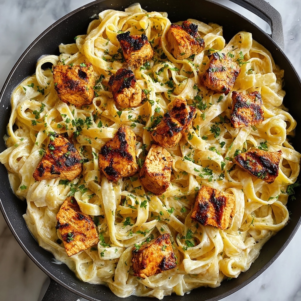 Garlic Butter Chicken Bites with Savory Creamy Parmesan Pasta Recipe - Recipe Image