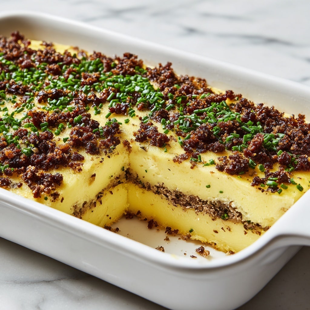 Cheesy Bacon Ground Beef Mashed Potato Casserole Recipe - Recipe Image