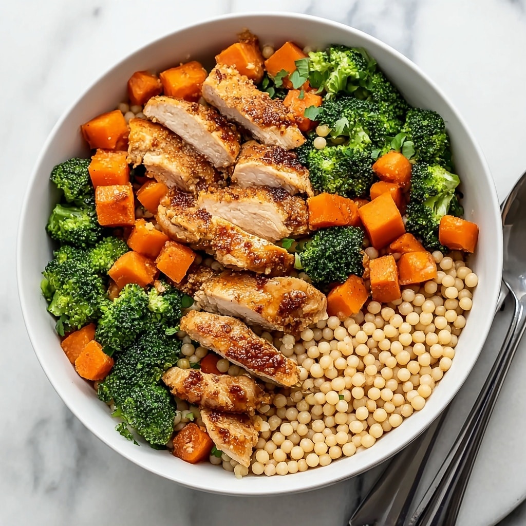 Roasted Butternut Squash, Broccoli, Cheddar, and Chicken Couscous Recipe - Recipe Image