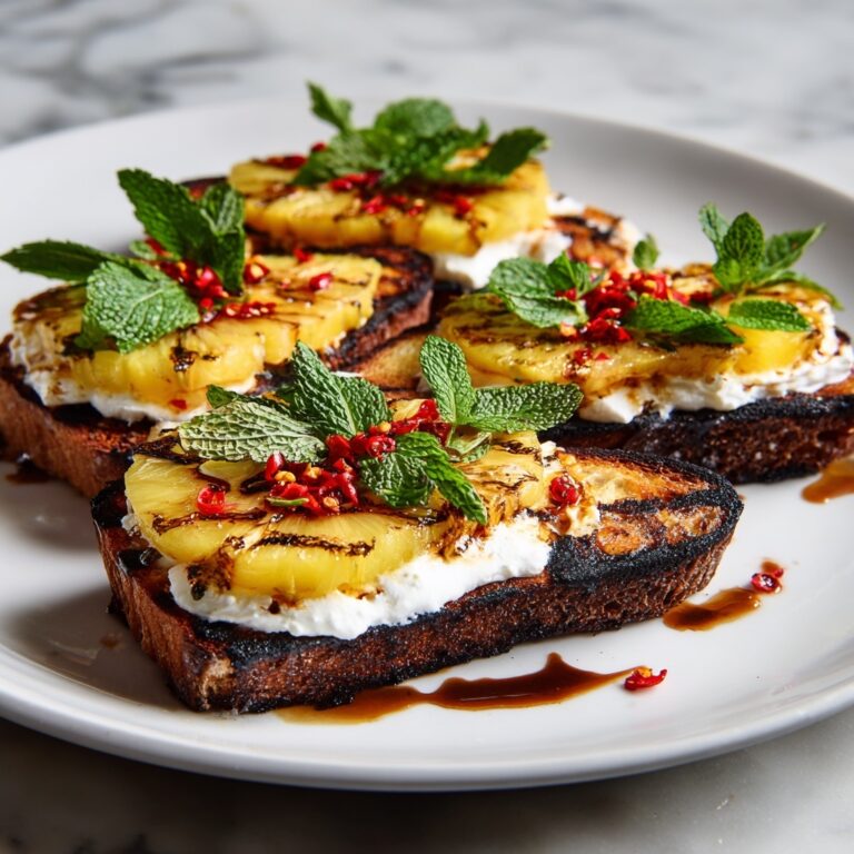 Grilled Pineapple Crostini with Burrata and Spicy Honey Recipe