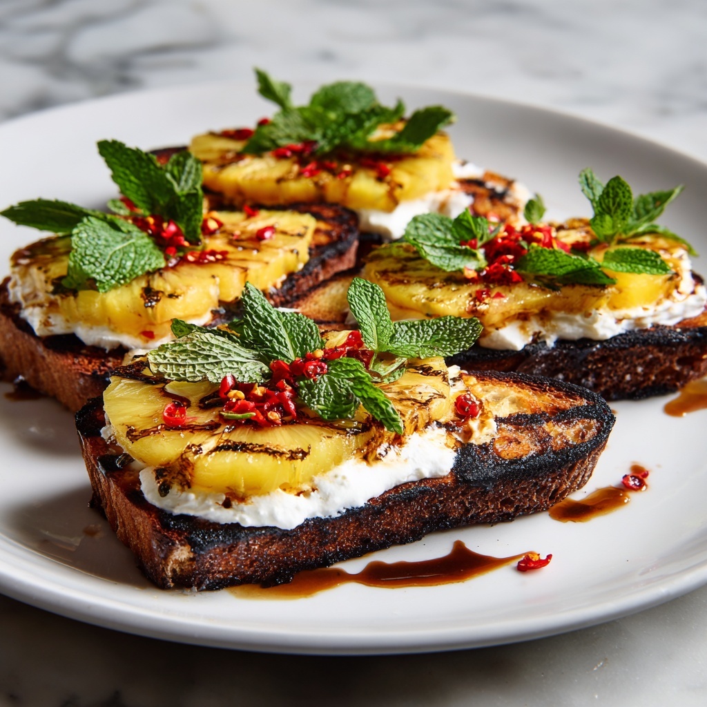 Grilled Pineapple Crostini with Burrata and Spicy Honey Recipe - Recipe Image