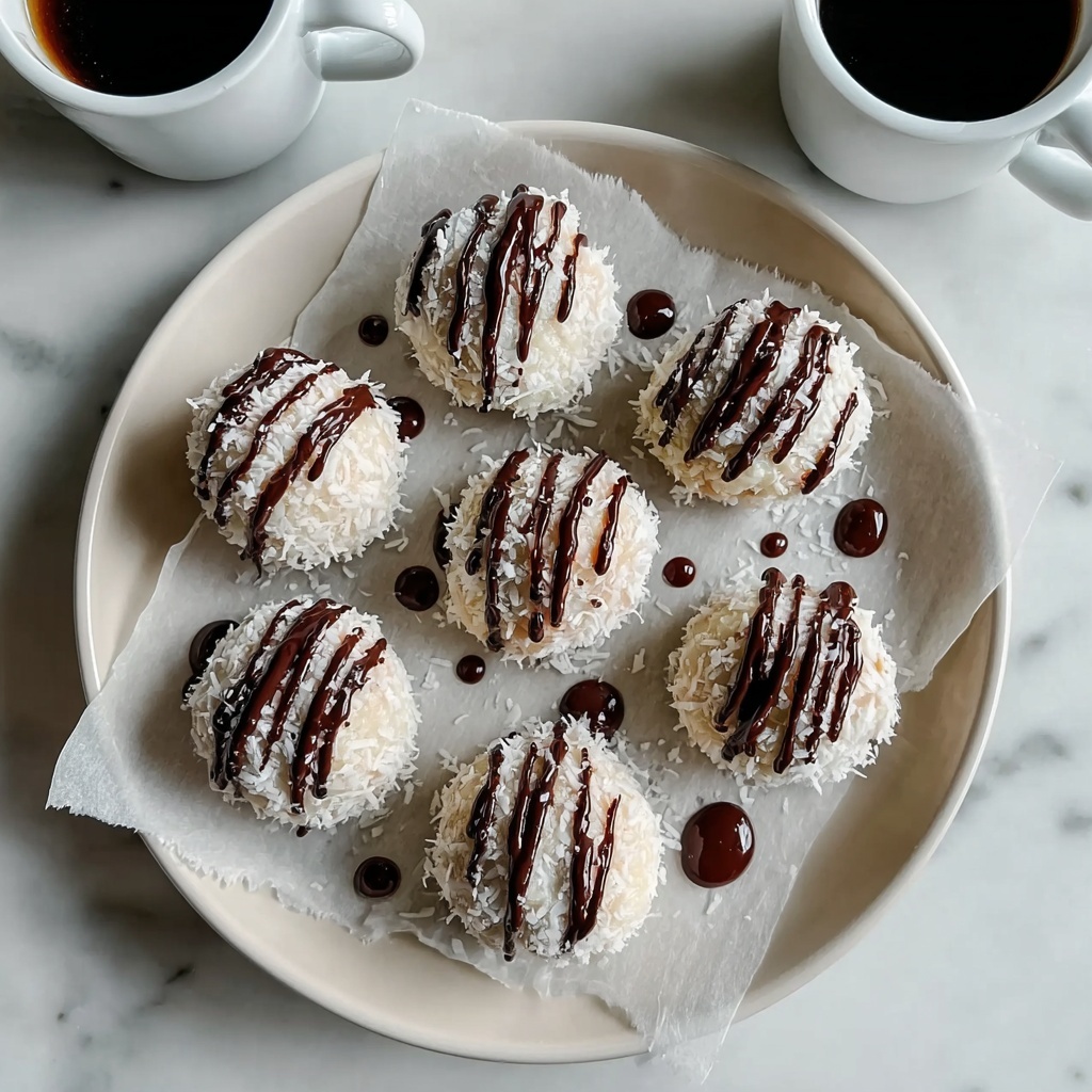 No Bake Coconut Cookie Balls with Chocolate Centers Recipe - Recipe Image