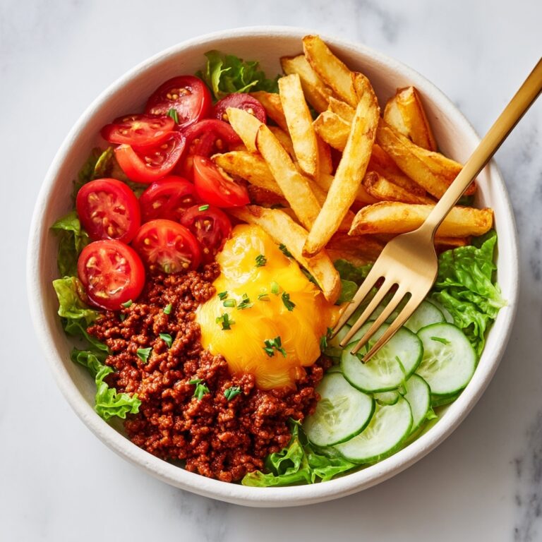 Beef Burger Bowl with Roasted Sweet Potatoes and Creamy Sauce Recipe