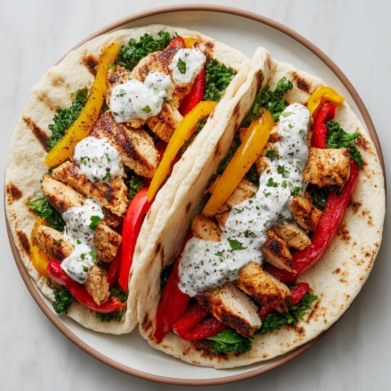 Lemon-Garlic Chicken Pitas with Feta Tzatziki & Roasted Bell Peppers Recipe