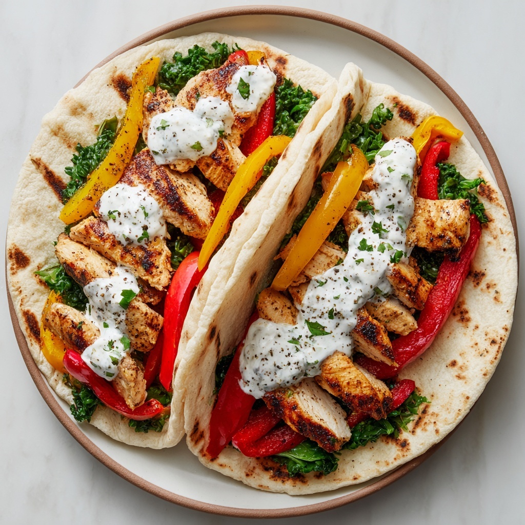 Lemon-Garlic Chicken Pitas with Feta Tzatziki & Roasted Bell Peppers Recipe - Recipe Image