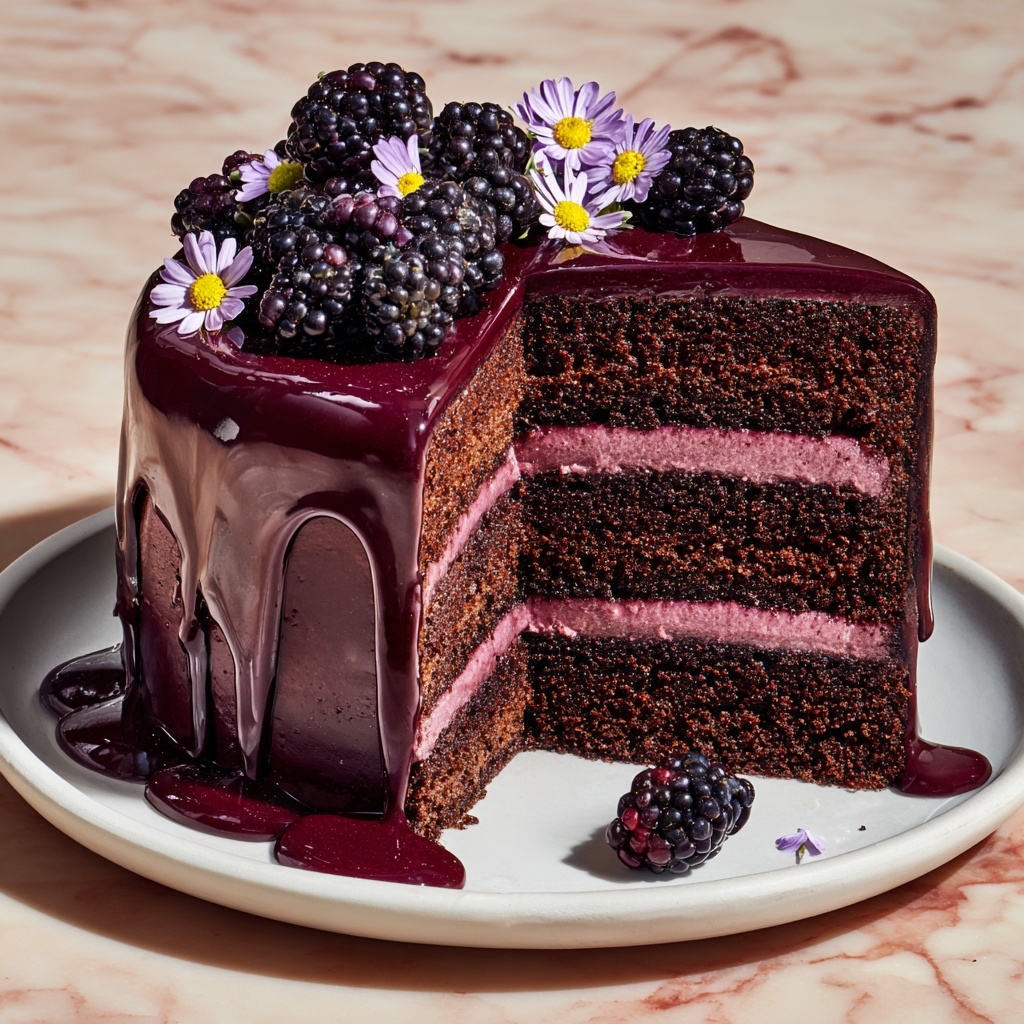 Decadent Blackberry Velvet Gothic Cake with Dark Chocolate Ganache Recipe - Recipe Image