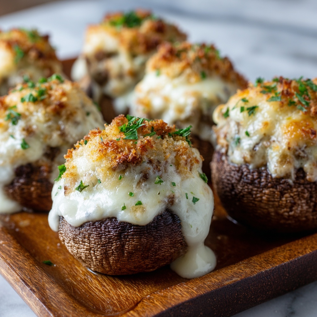 White Cheddar Stuffed Mushrooms with Creamy White Cheddar Sauce Recipe - Recipe Image