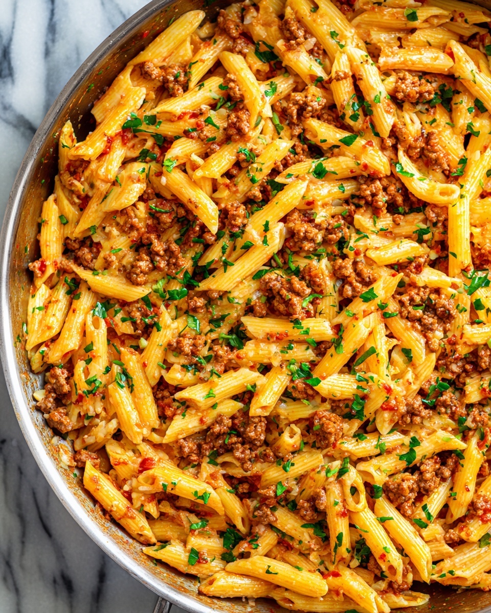 Cheesy Ground Beef Pasta Skillet Recipe - Recipe Image