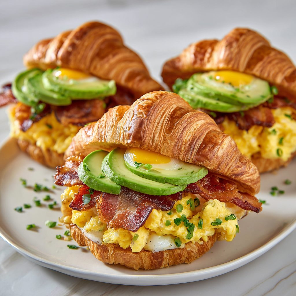 Croissant Breakfast Sandwich with Bacon, Eggs, and Cheese Recipe - Recipe Image