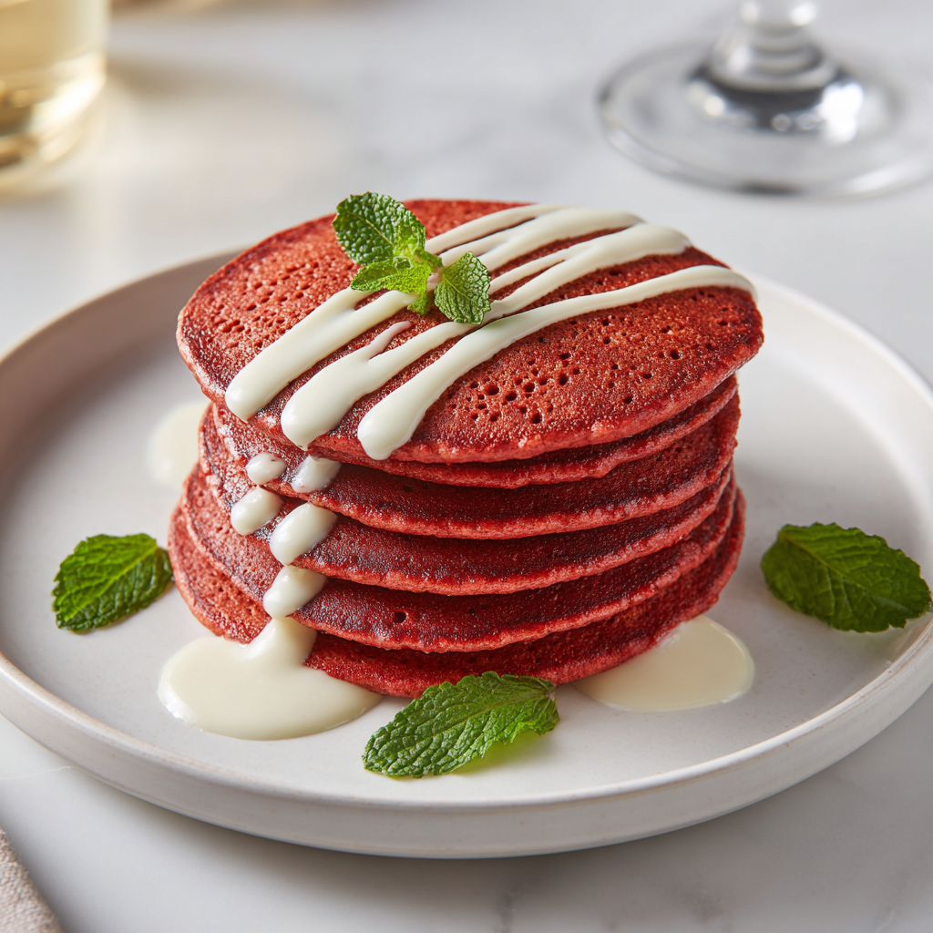 Red Velvet Pancakes with Cream Cheese Glaze Recipe - Recipe Image