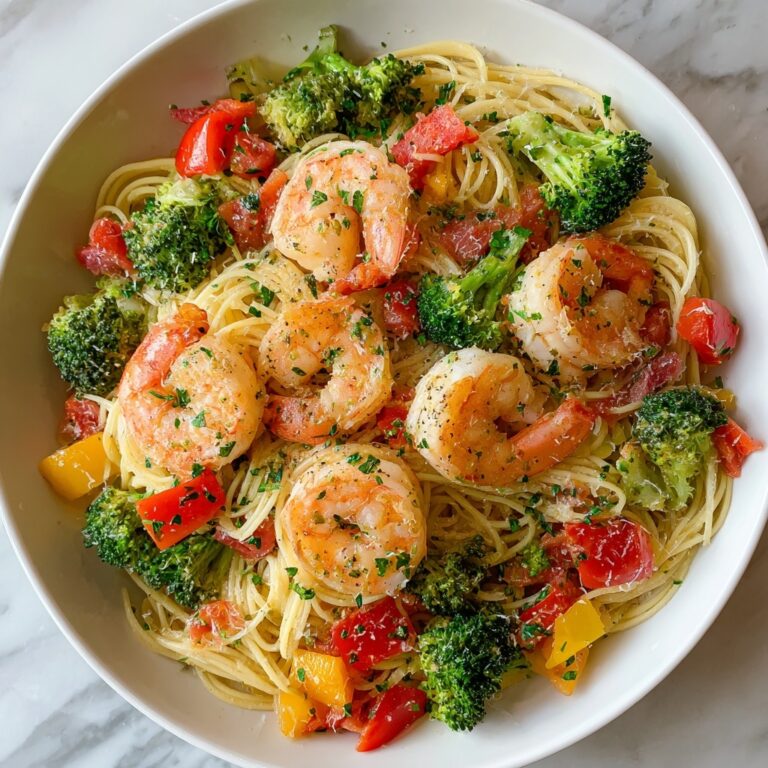 Spicy Shrimp Pasta with Broccoli and Bell Peppers Recipe