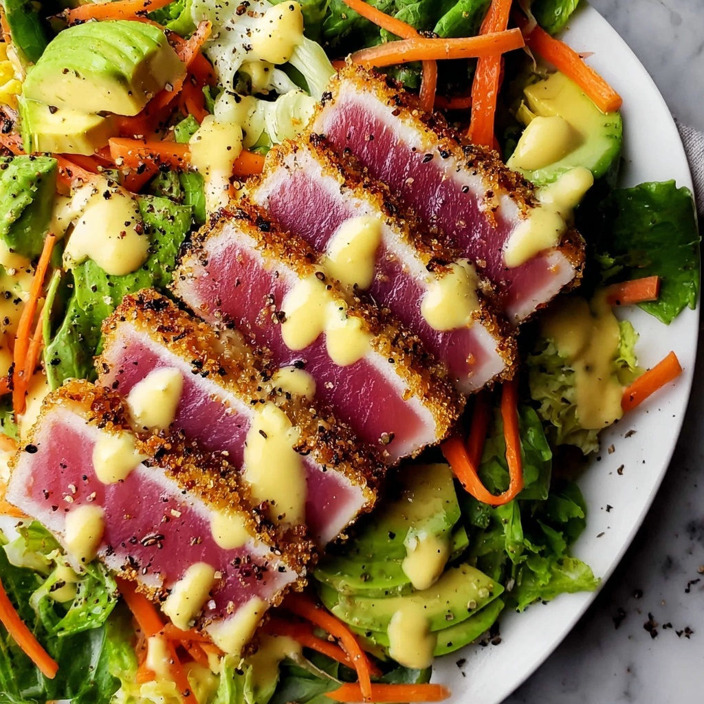 Savory Sesame Crusted Ahi Salad with Zesty Ginger Lime Twist Recipe - Recipe Image