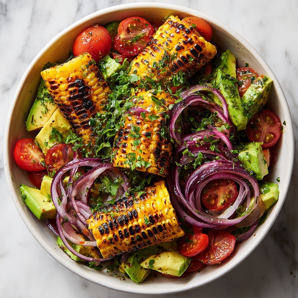 Grilled Corn Steak Salad with Cherry Tomatoes, Avocado, and Cilantro Recipe - Recipe Image