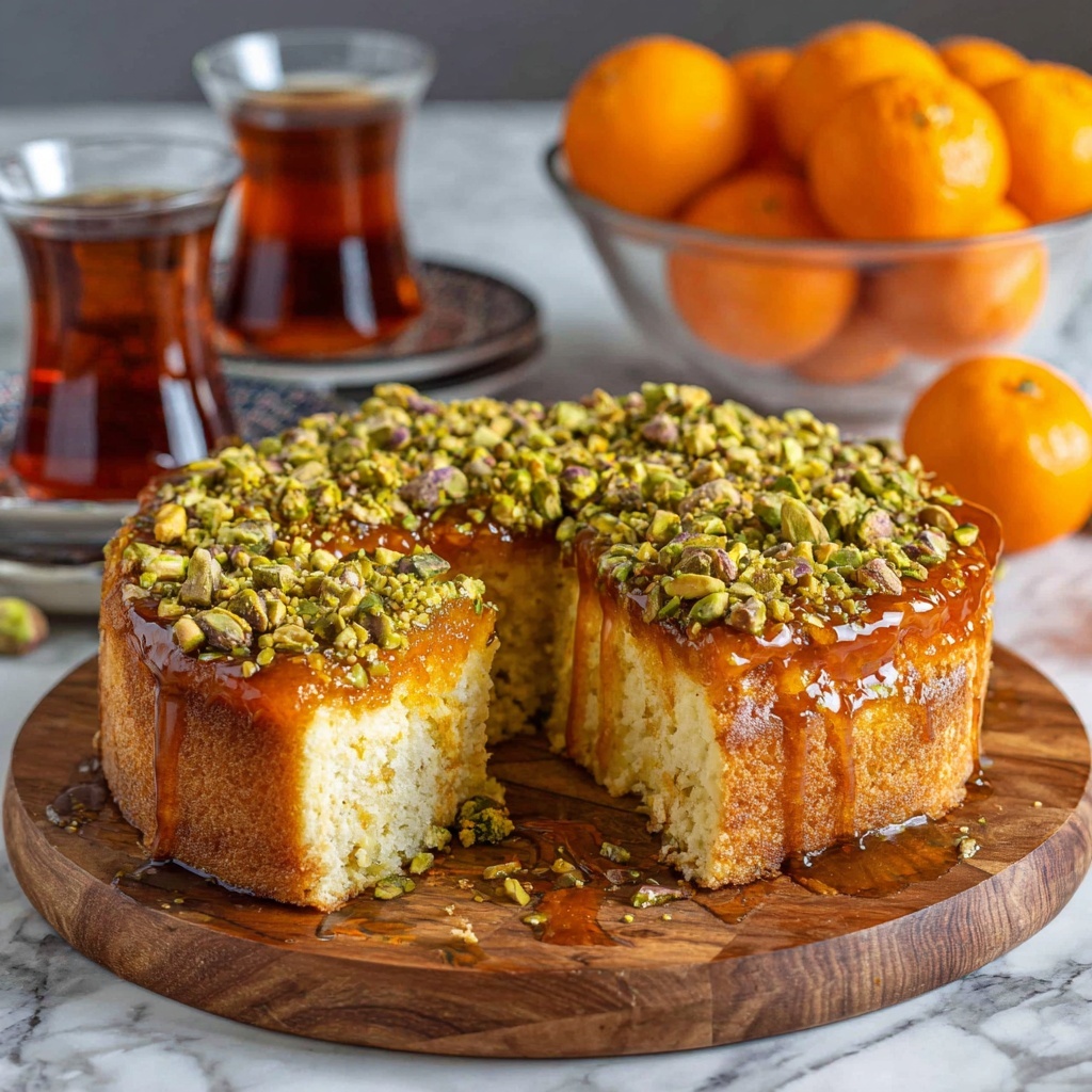 Sticky Orange Saffron Cake with Pistachios Recipe - Recipe Image