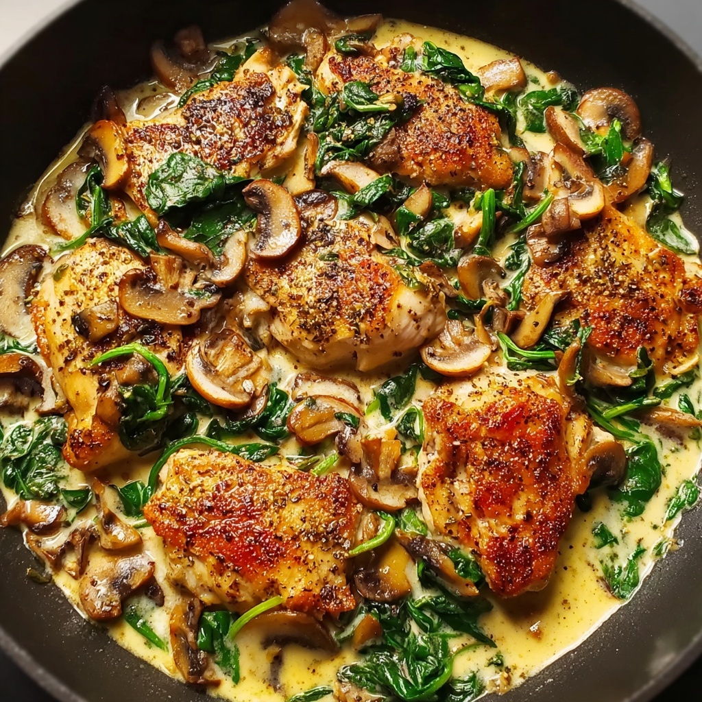 Creamy Chicken Mushroom Spinach Skillet Recipe - Recipe Image