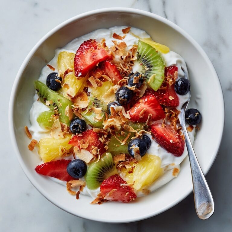 Fruit Salad Pudding with Toasted Coconut and Fresh Mint Recipe