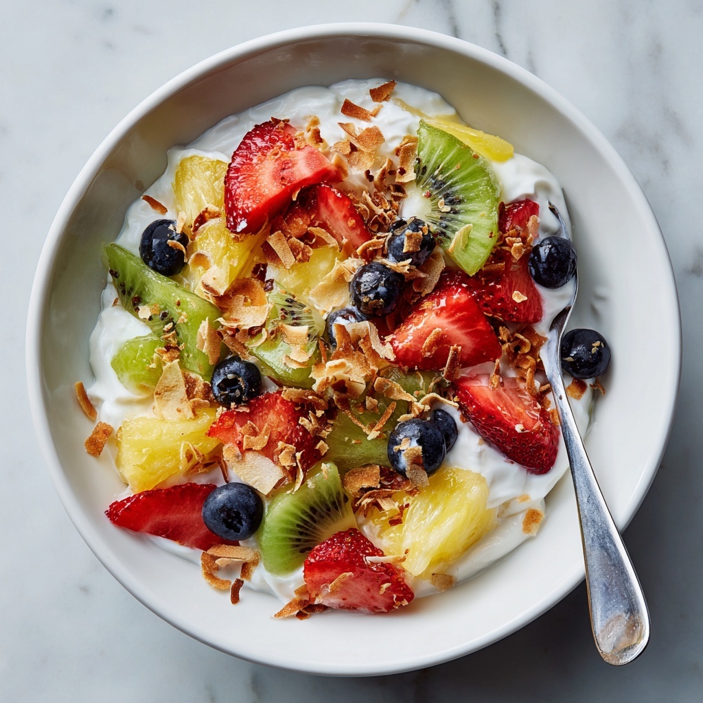 Fruit Salad Pudding with Toasted Coconut and Fresh Mint Recipe - Recipe Image