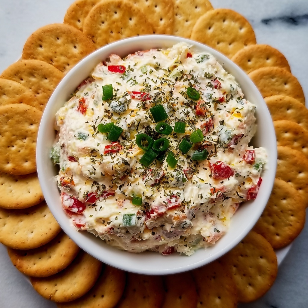 Easiest Party Appetizer: Cream Cheese & Cheddar Dip with Green Onions and Bell Peppers Recipe - Recipe Image