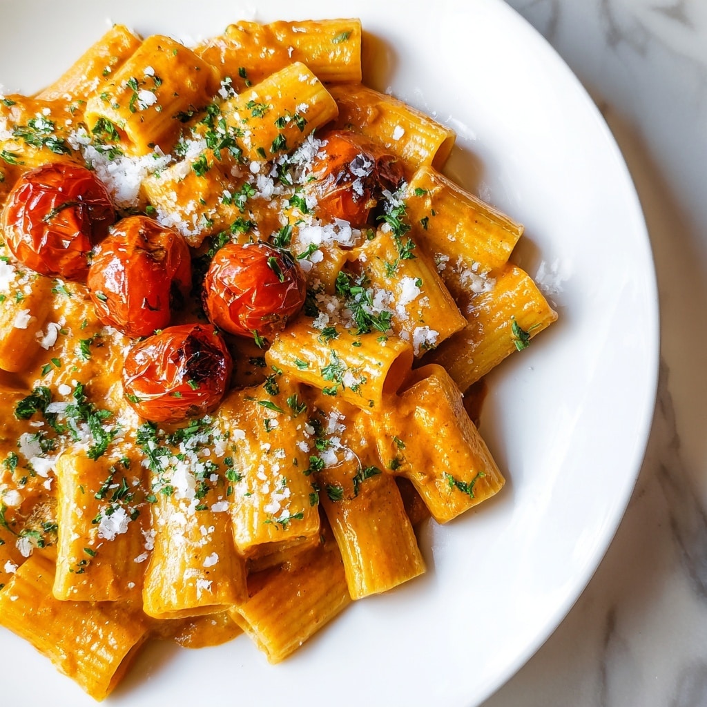 Creamy Tomato Garlic Pasta with Cherry Tomatoes and Red Pepper Flakes Recipe - Recipe Image