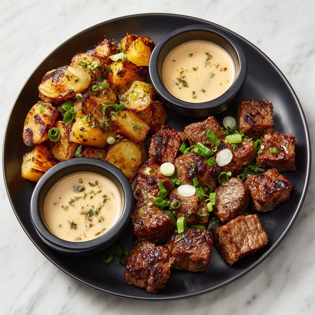 Garlic Butter Steak Bites with Crispy Smashed Potatoes Recipe - Recipe Image