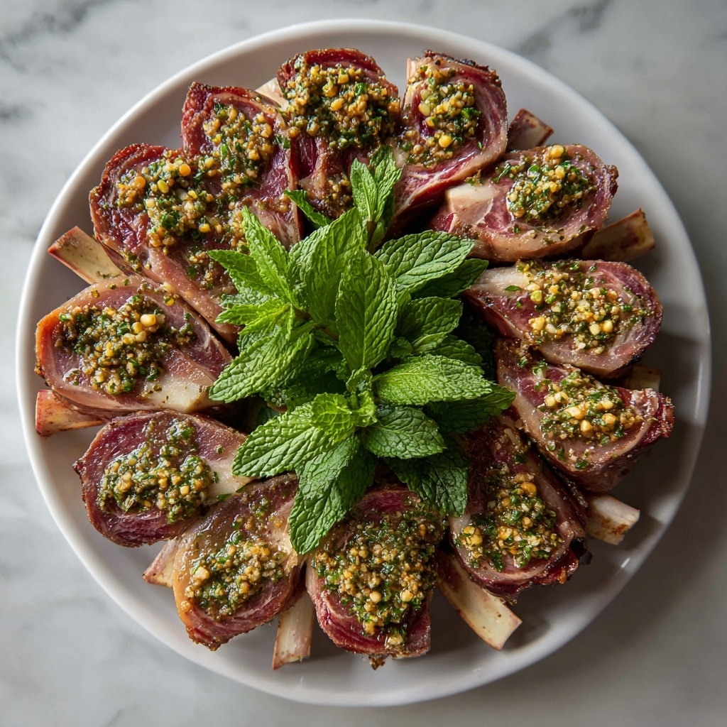 Lamb Racks with Mint, Pistachio Gremolata, and Pomegranate Seeds Recipe - Recipe Image