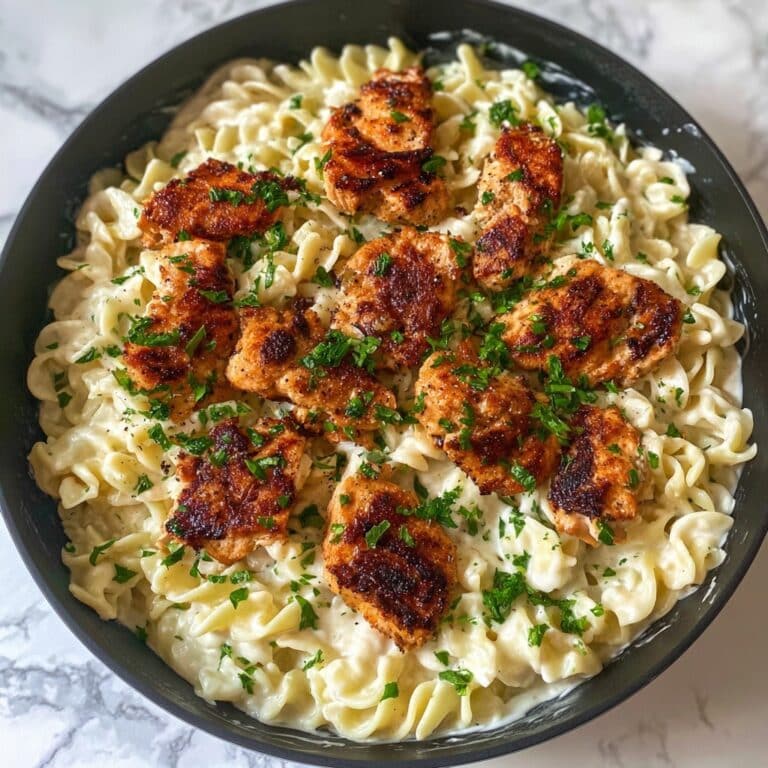Garlic Butter Chicken Bites with Savory Creamy Parmesan Pasta Recipe