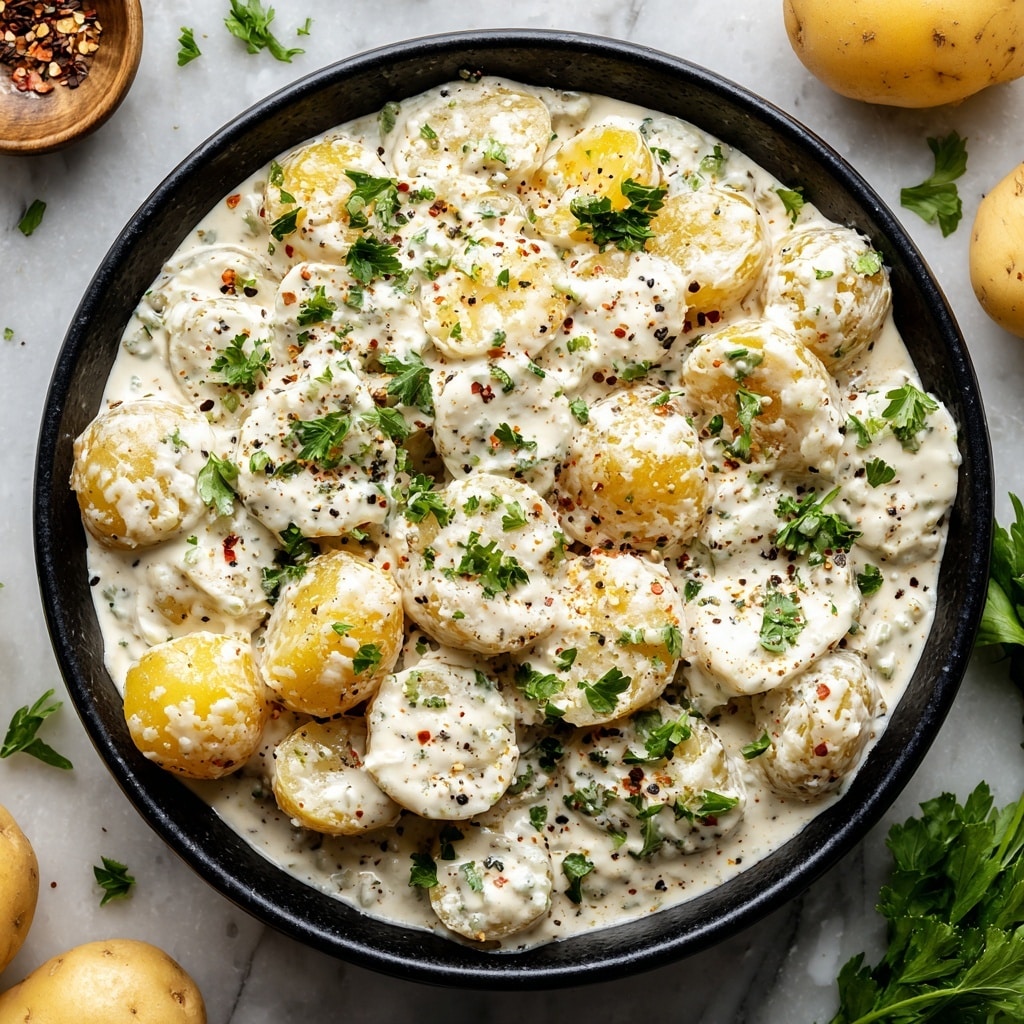 Creamy Garlic Sauce Baby Potatoes Recipe - Recipe Image