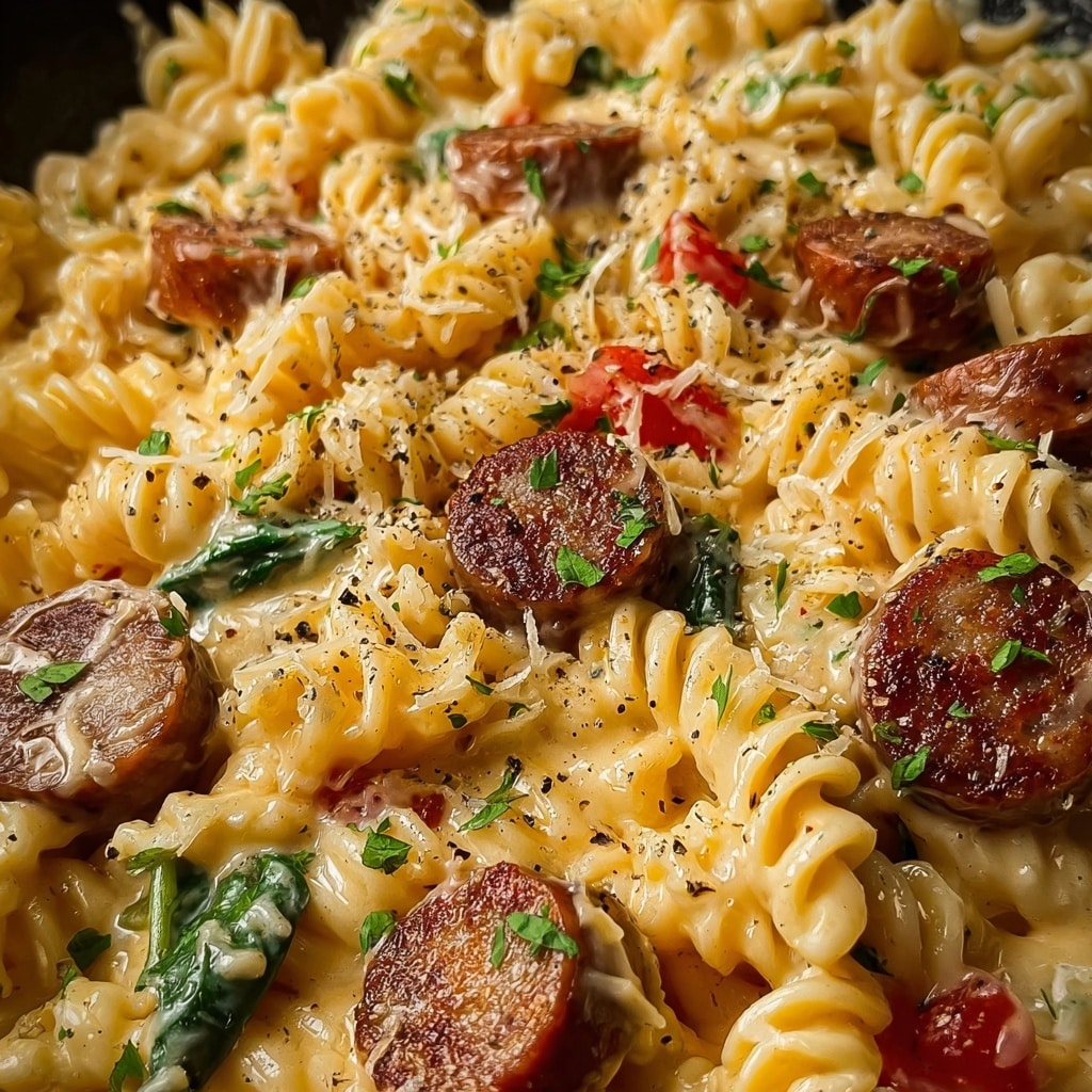Cheddar Ranch Pasta With Smoked Sausage and Spinach Recipe