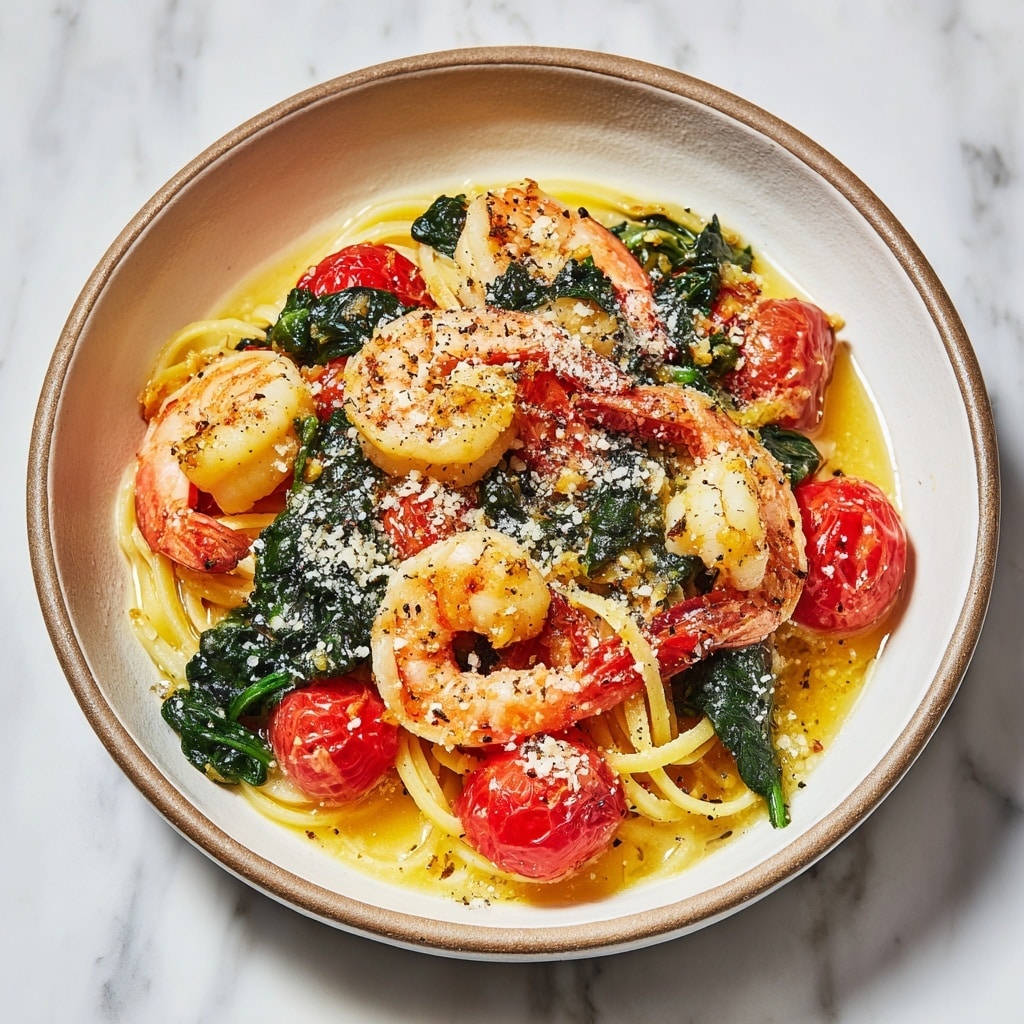 Tomato Spinach Shrimp Pasta Recipe - Recipe Image