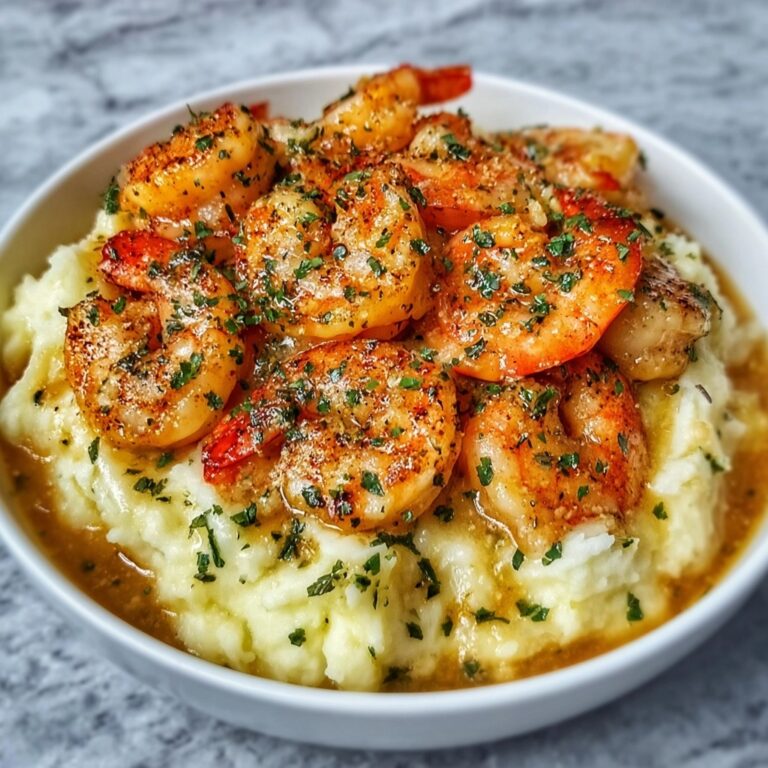 Garlic Shrimp with Creamy Parmesan Sauce Over Mashed Potatoes Recipe