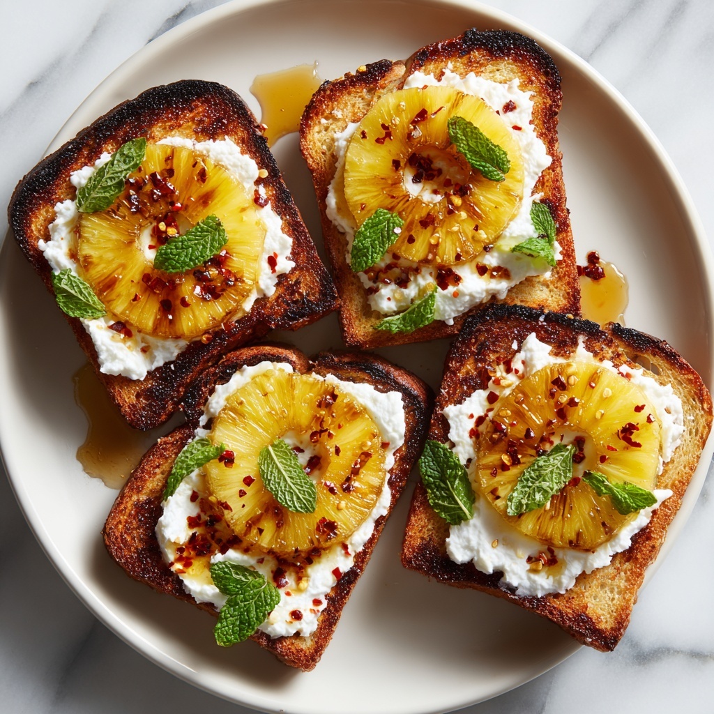 Grilled Pineapple Crostini with Burrata and Spicy Honey Recipe - Recipe Image